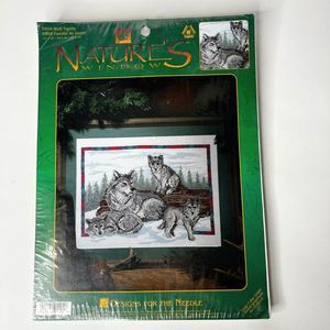Nature's Window Cross Stitch Needle Work Wolves Wolf Family NEW Vintage Sealed